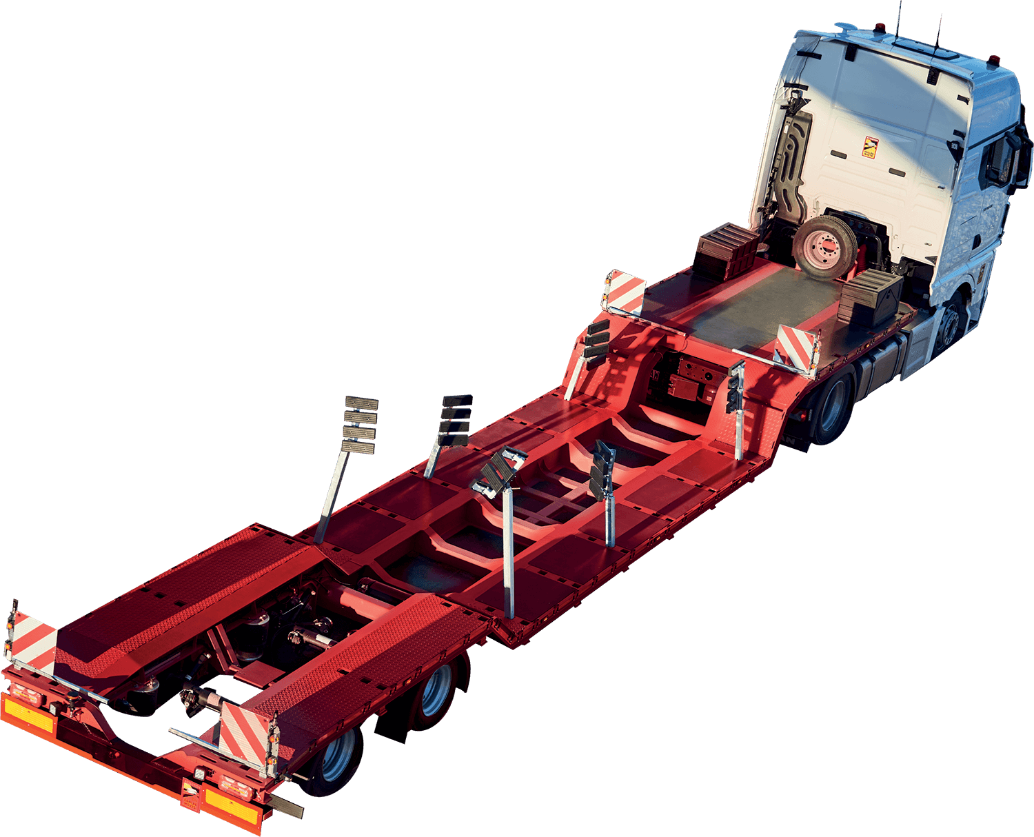 A render of a Krollseg trailer showing the support system and low-loader frame